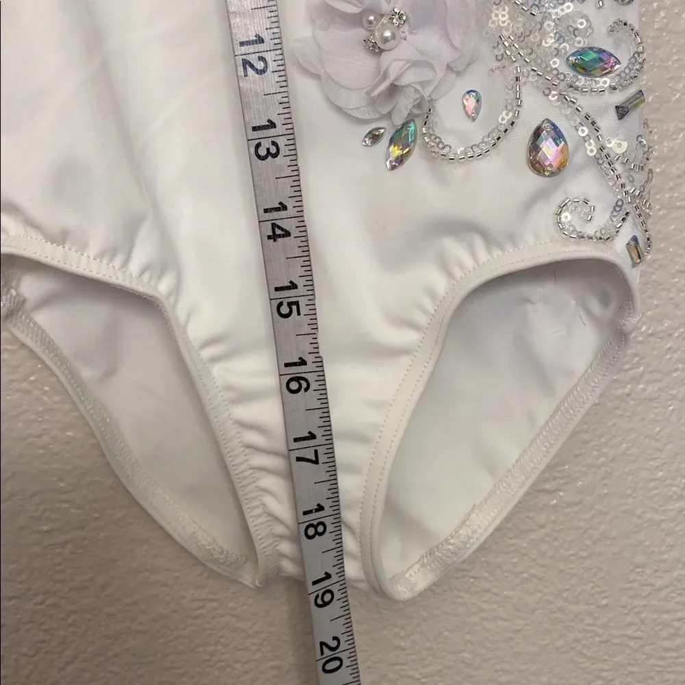 Weissman Balera solo Dance costume white custom poet sleeve Leotard MT11449 SC 6